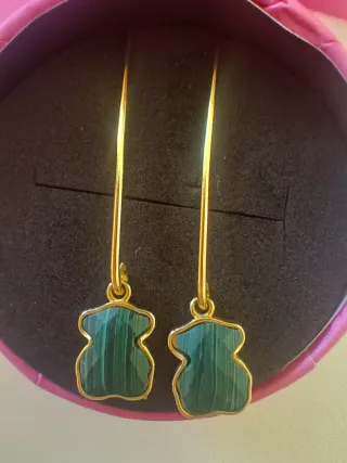 Pendientes Tous Largos Malaquita ,oro