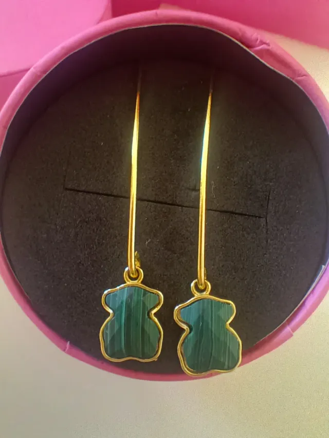 Pendientes Tous Largos Malaquita ,oro