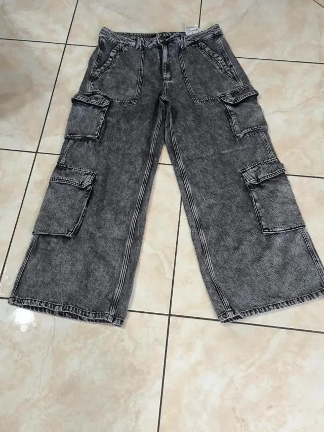 Jeans Cargo Donna Grigio Lavato