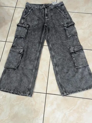 Jeans Cargo Donna Grigio Lavato