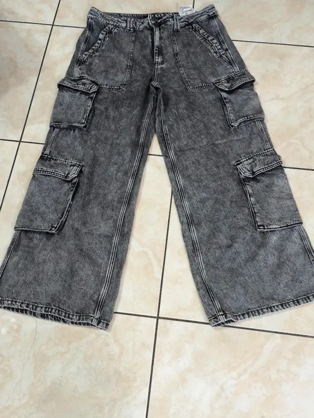 Jeans Cargo Donna Grigio Lavato