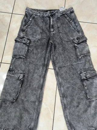 Jeans Cargo Donna Grigio Lavato