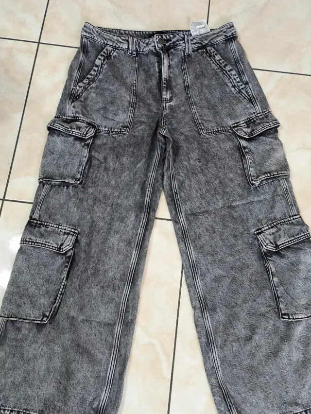 Jeans Cargo Donna Grigio Lavato