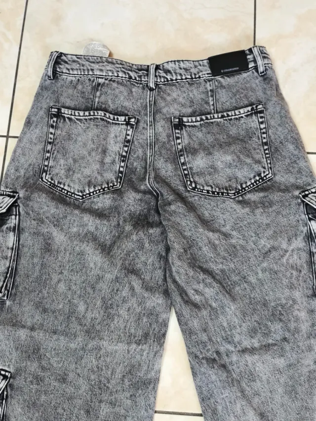 Jeans Cargo Donna Grigio Lavato