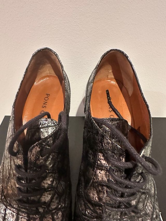 Zapatos Pons Quintana Piel Cocodrilo Plata