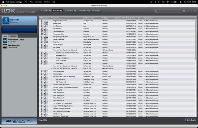 Cuenta iLok Universal Audio, Luna Pro, Sound toys,