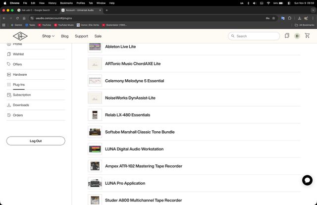 Cuenta iLok Universal Audio, Luna Pro, Sound toys,