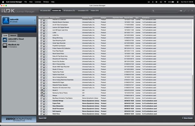 Cuenta iLok Universal Audio, Luna Pro, Sound toys,