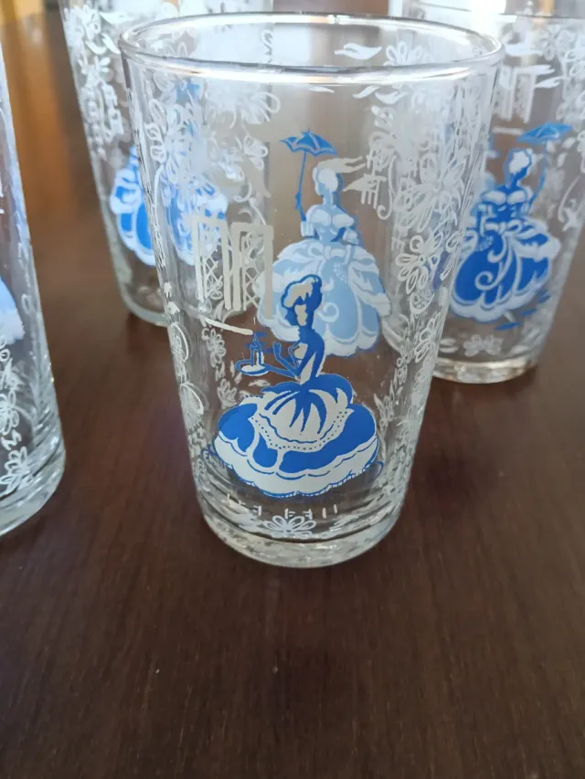 Lote 5 vasos vintage damas azules