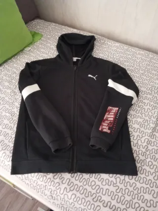 Sudadera Puma Negra con Rayas Blancas