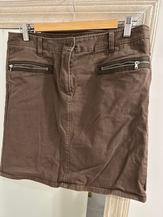 Falda Sinequanone marrón con cremalleras