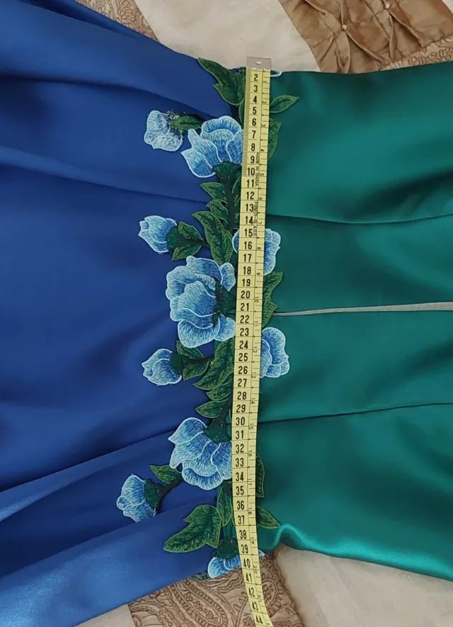 Vestido de gala azul y verde talla M