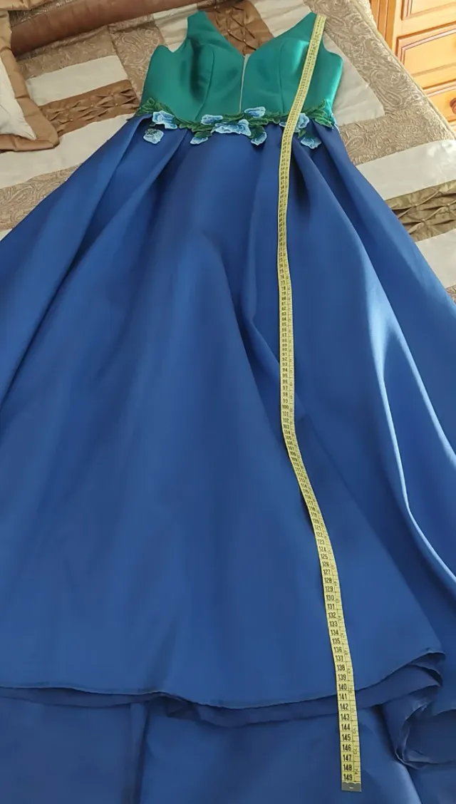 Vestido de gala azul y verde talla M