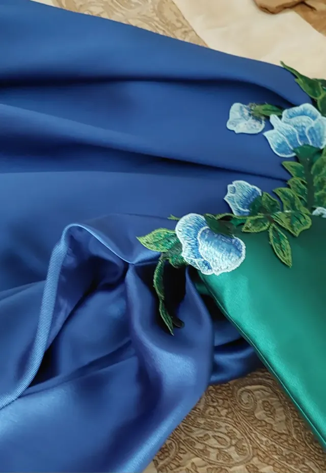 Vestido de gala azul y verde talla M