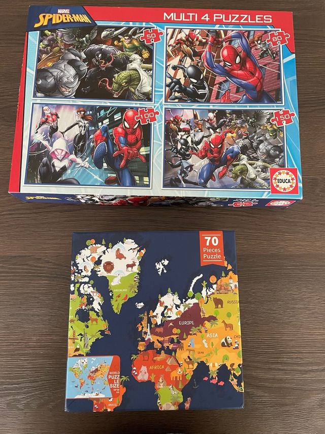 Juego de 2 Puzzles Spiderman y Mapa Mundo