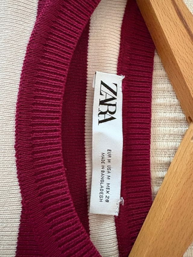 Jersey Zara rayas beige y burdeos