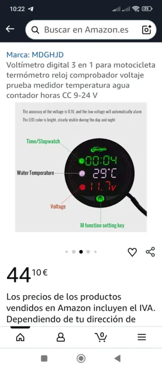 Voltímetro digital 5 en 1 para moto