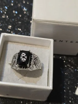 Anillo Hombre Negro Plata Topacio Turco