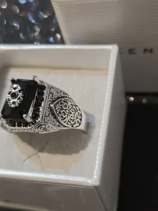 Anillo Hombre Negro Plata Topacio Turco