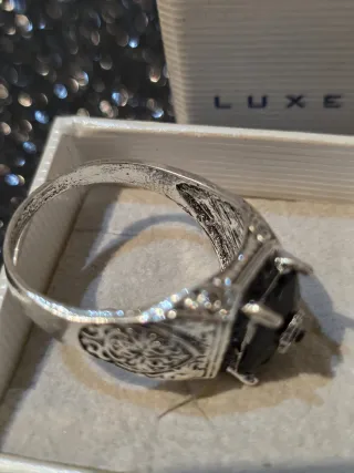 Anillo Hombre Negro Plata Topacio Turco