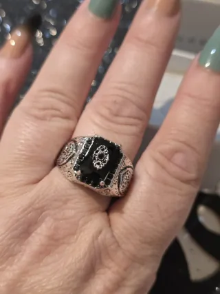 Anillo Hombre Negro Plata Topacio Turco