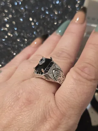 Anillo Hombre Negro Plata Topacio Turco