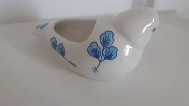 Maceta cerámica antigua pájaro azul