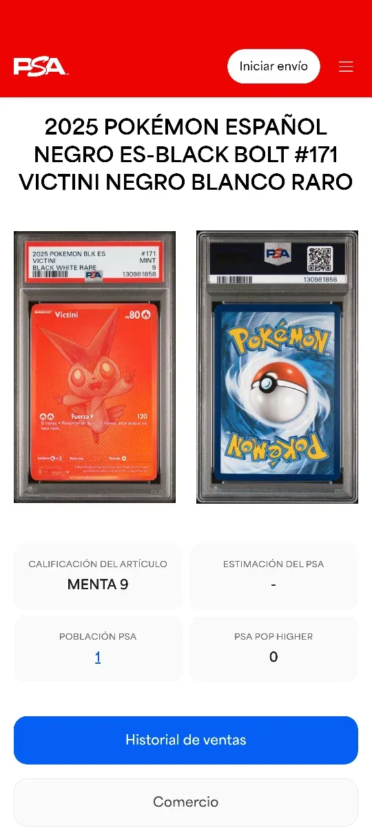 Victini 171 PSA 9 + Carta AR