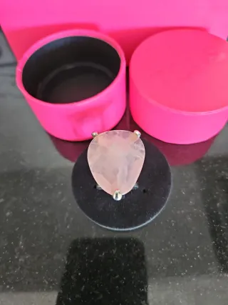 Anillo Plata doble con Cuarzo Rosa talla 12 Tous