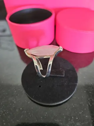 Anillo Plata doble con Cuarzo Rosa talla 12 Tous