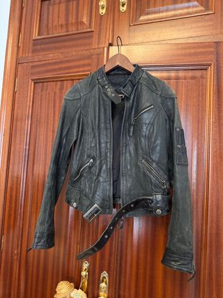 Cazadora Biker Piel Stradivarius Negra