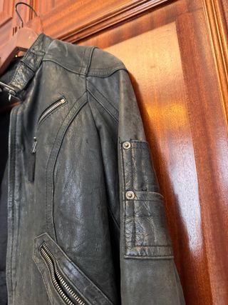 Cazadora Biker Piel Stradivarius Negra