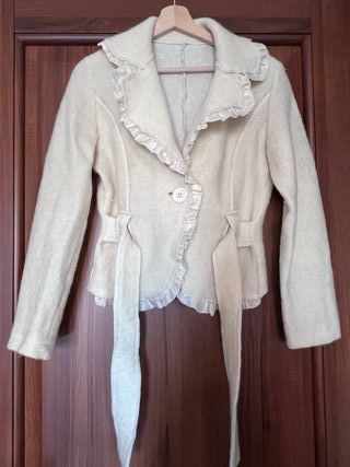 Giacchino corto beige con cintura fiocco-Taglia L