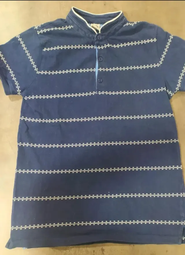Polo niño azul rayas blancas