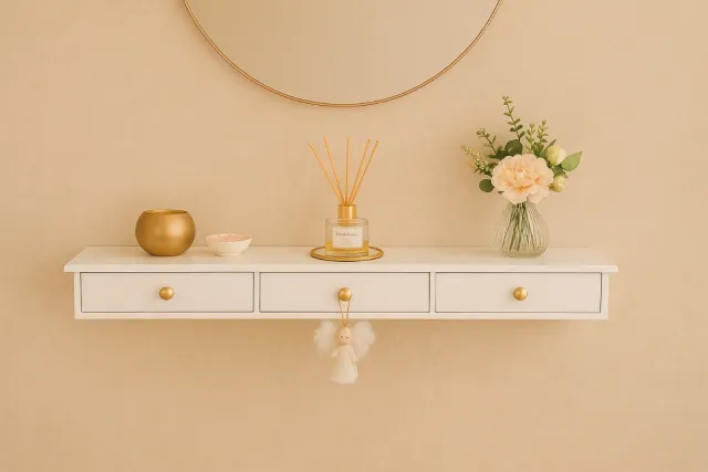 Recibidor Blanco y Dorado 90x16 cm