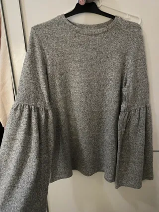 Jersey Punto Zara Manga Campana Gris