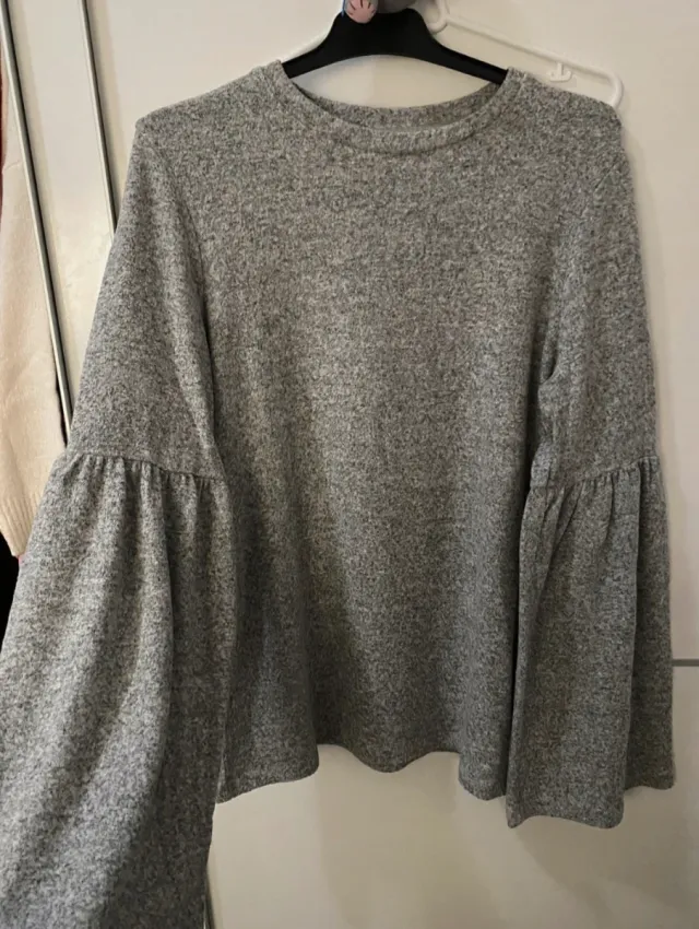 Jersey Punto Zara Manga Campana Gris