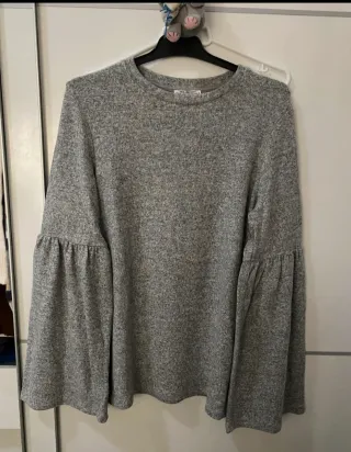 Jersey Punto Zara Manga Campana Gris