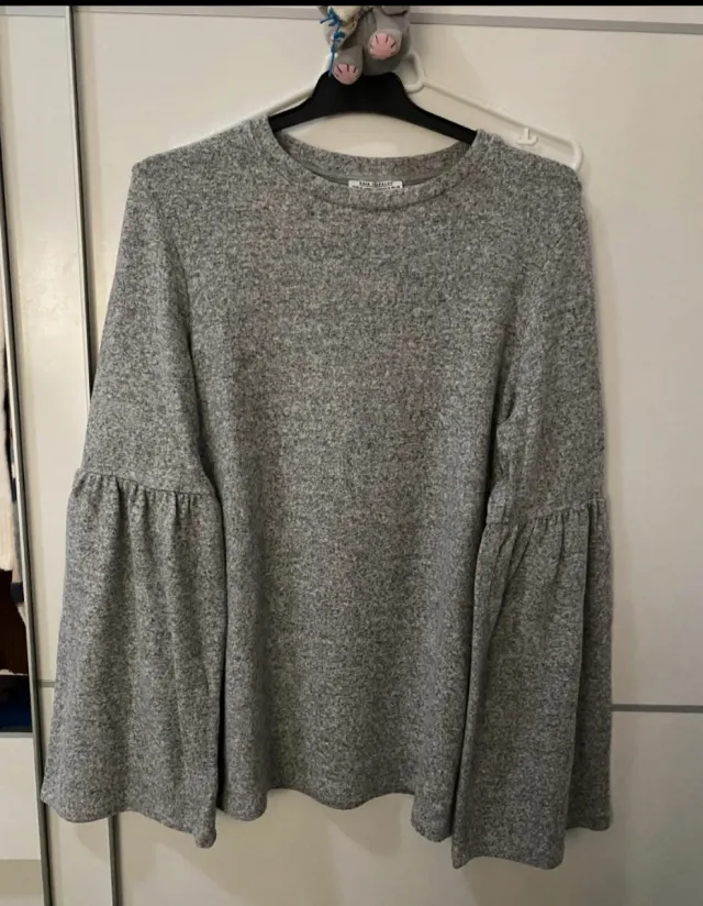 Jersey Punto Zara Manga Campana Gris