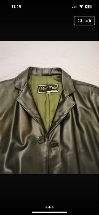 Cappotto in vera pelle nero/verde