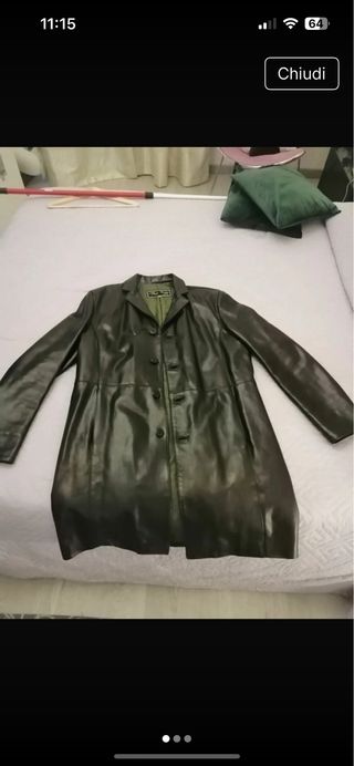 Cappotto in vera pelle nero/verde