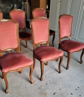 Set 6 Sedie Vintage Anni '70 Velluto Rosa