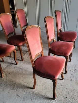 Set 6 Sedie Vintage Anni '70 Velluto Rosa