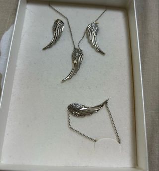 Conjunto plata: gargantilla, pendientes y pulsera