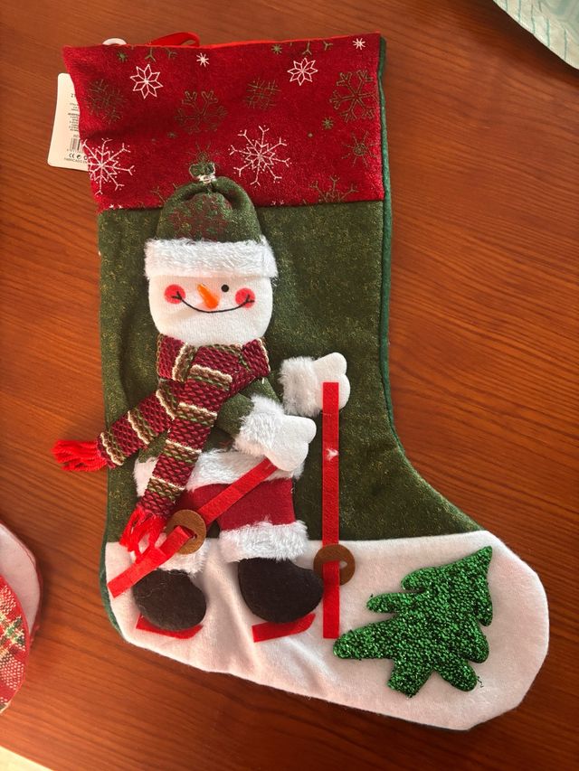 Calcetín Navideño Muñeco Nieve Esquí 20x42 cm