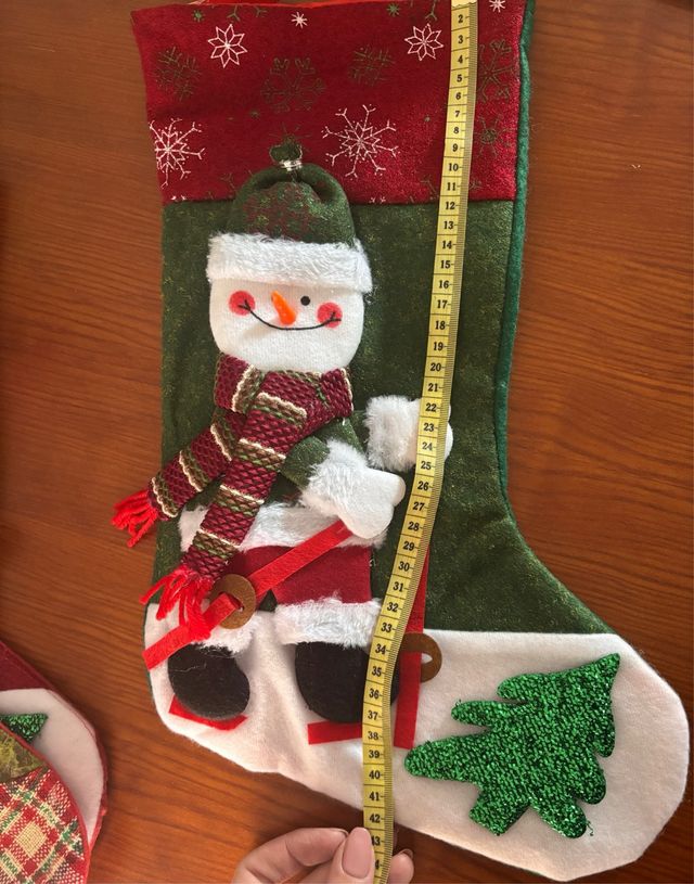 Calcetín Navideño Muñeco Nieve Esquí 20x42 cm