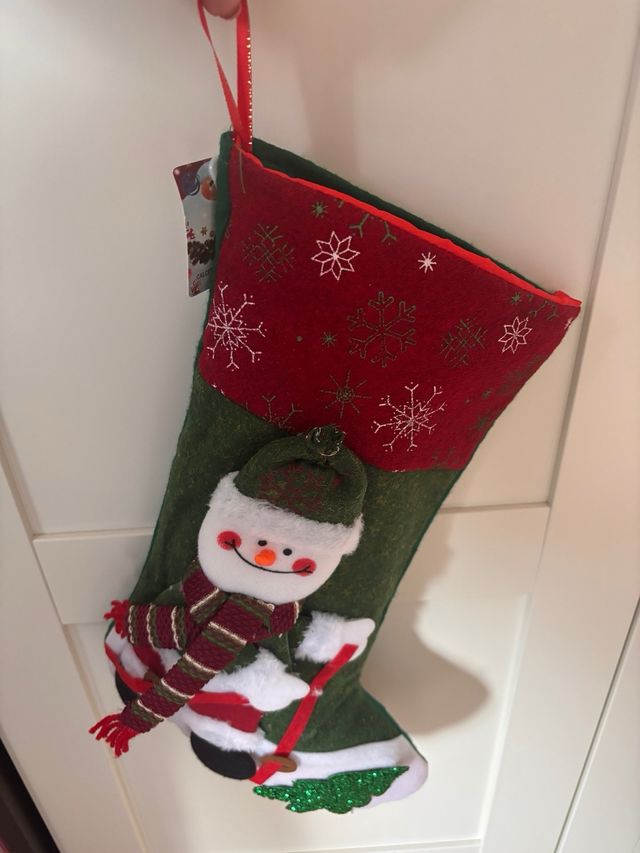 Calcetín Navideño Muñeco Nieve Esquí 20x42 cm