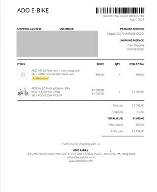 Bicicleta eléctrica plegable ADO Air CE 250W