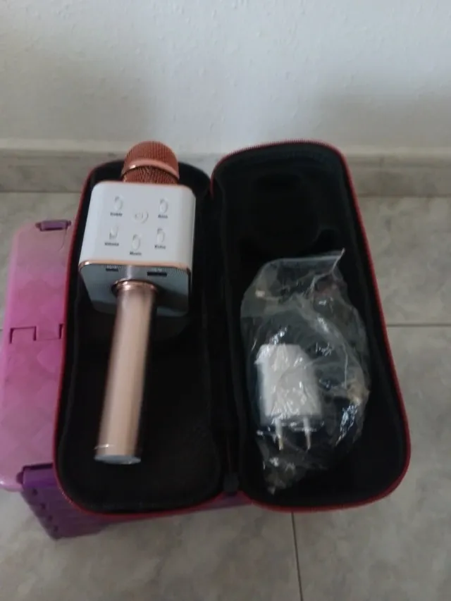 Micrófono Karaoke Portátil Rosa y Dorado