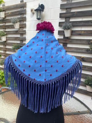 Mantoncillo flamenca niña azul con rojo